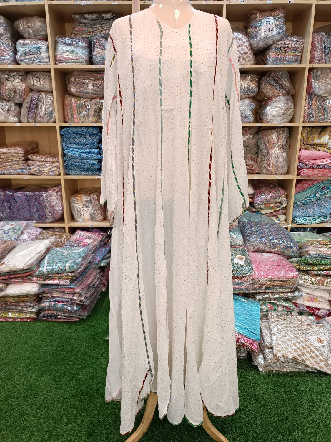 L/XL Meher Crystal White Cotton Dress 56" Long Jalabiya