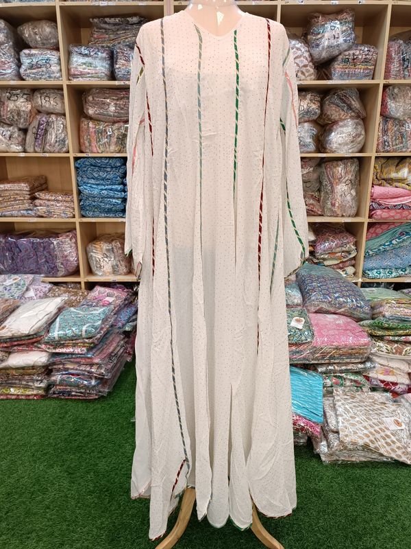 L/XL Meher Crystal White Cotton Dress 56" Long Jalabiya