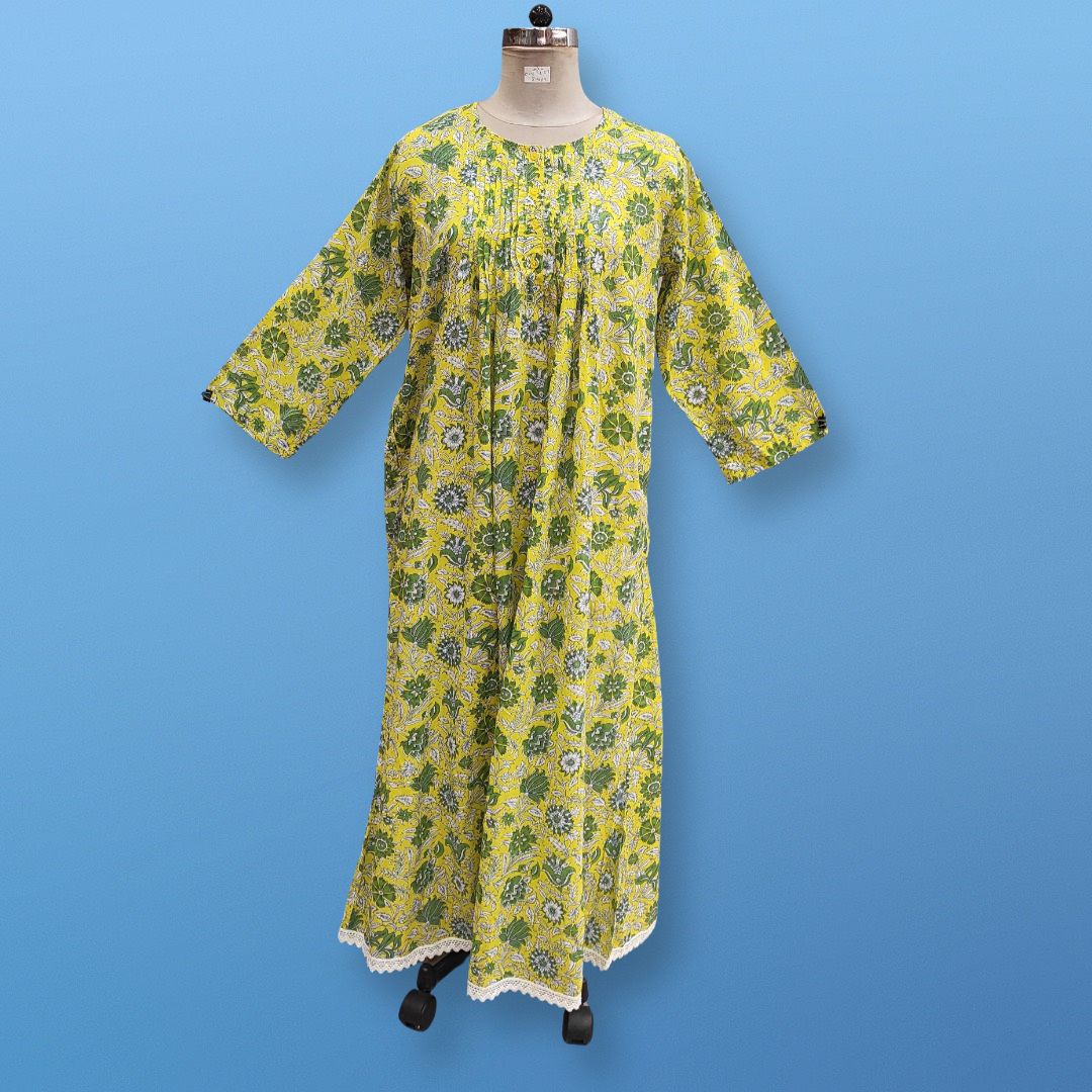 L/XL Azlifa Printed Cotton Dress 57" Long Jalabiya