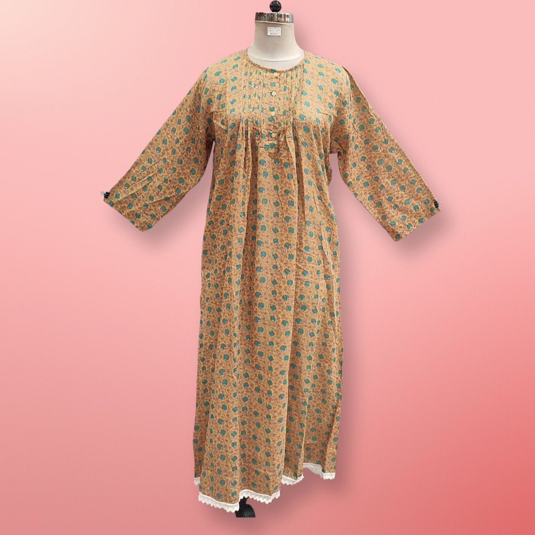 2XL/3XL Azlifa Printed Cotton Dress 57" Long Jalabiya