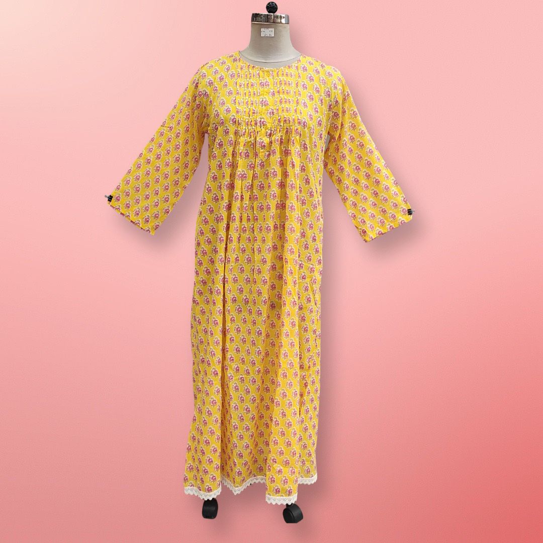 L/XL Azlifa Printed Cotton Dress 57" Long Jalabiya