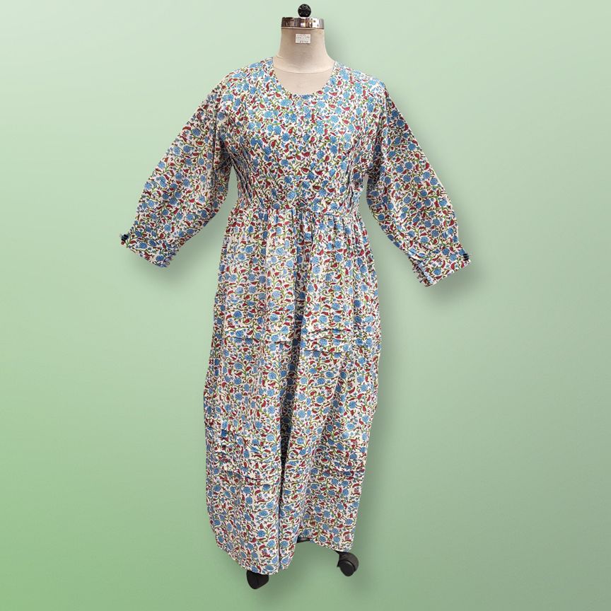L/XL Dana Printed Cotton Dress 56" Long Jalabiya