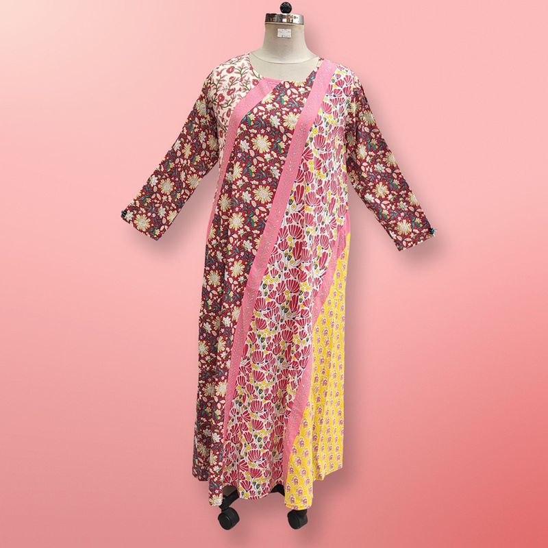 L/XL Nury Crystal Multi Printed Cotton Dress 56" Long Jalabiya