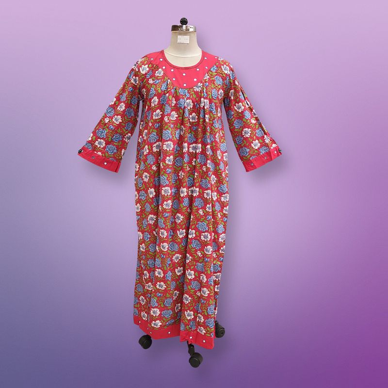 L/XL Lara Printed Cotton Dress 57" Long Jalabiya