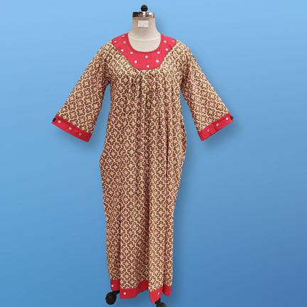 L/XL Lara Printed Cotton Dress 57" Long Jalabiya