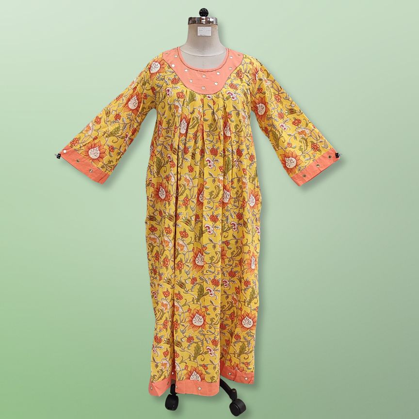 L/XL Lara Printed Cotton Dress 57" Long Jalabiya