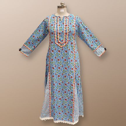 XS/S Ejlal Printed Cotton Dress 55" Long Jalabiya