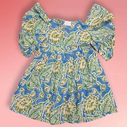 8-9 Year Amna Printed Cotton Girls Dress 42" Long Jalabiya