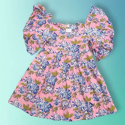 8-9 Year Amna Printed Cotton Girls Dress 42" Long Jalabiya