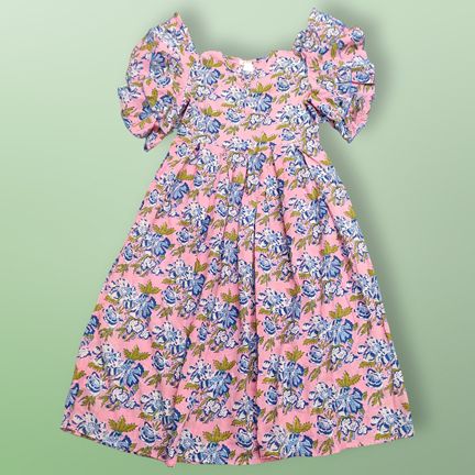 10-11 Year Amna Printed Cotton Girls Dress 45" Long Jalabiya