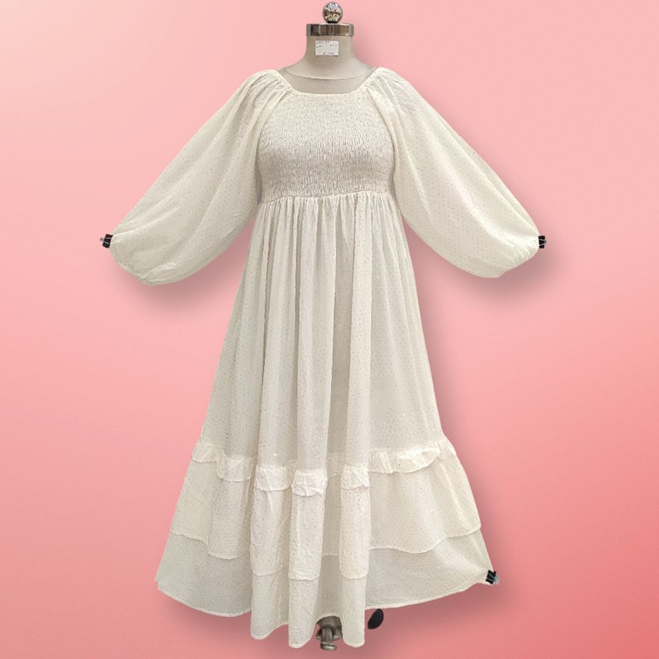 2XL/3XL Effa Crystal White Cotton Dress 57" Long Jalabiya