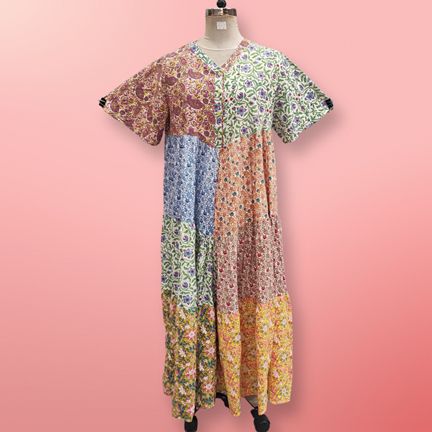 2XL/3XL Zaib Multi Printed Cotton Dress 57" Short Sleeves Jalabiya