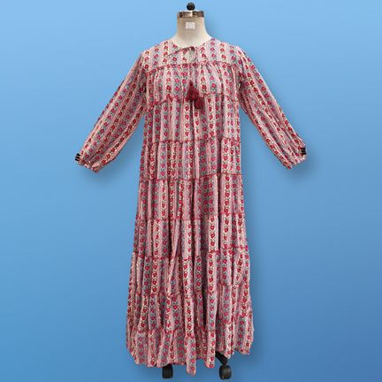 L/XL Bushra Printed Cotton Dress 57" Long Jalabiya