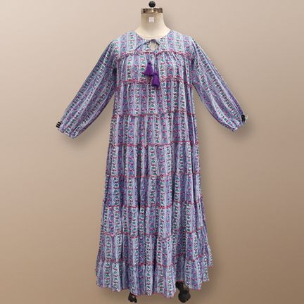 L/XL Bushra Printed Cotton Dress 57" Long Jalabiya