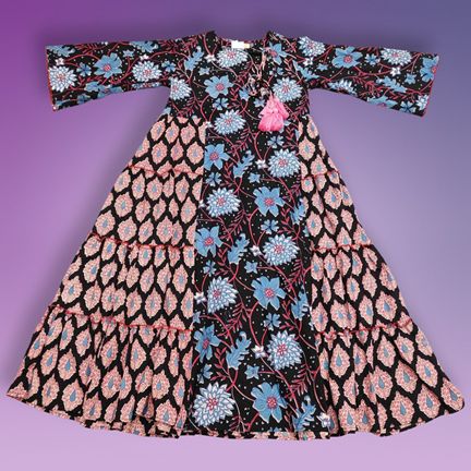 1-2 Year Cindrella Printed Cotton Girls Dress 25" Long Jalabiya