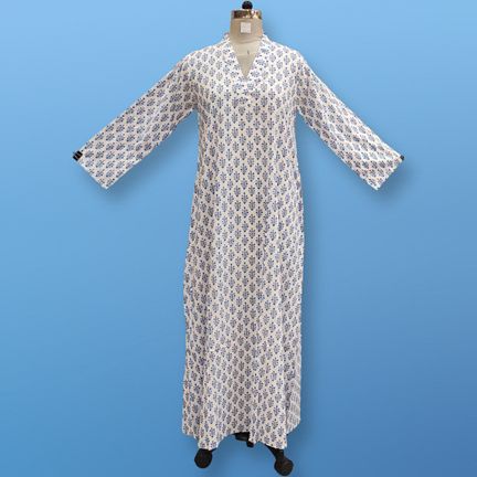 L/XL Teena Crystal Printed Cotton Dress 57" Long Jalabiya