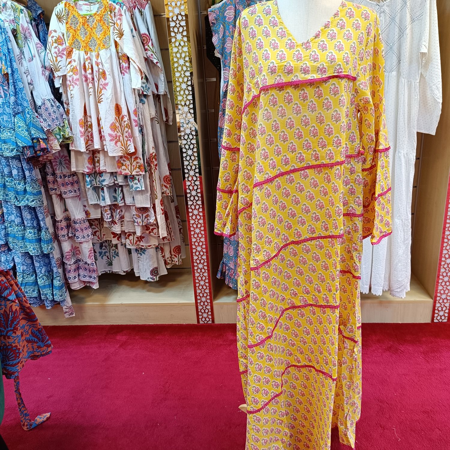 S/M Mazna Printed Cotton Dress 57" Long Jalabiya