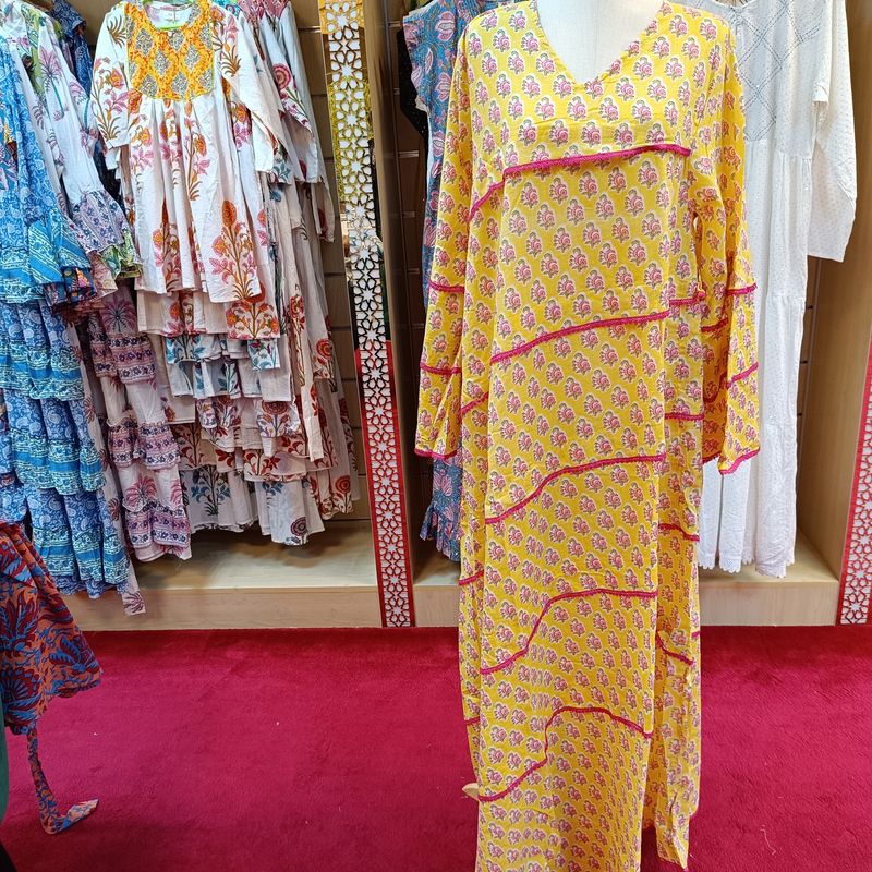 S/M Mazna Printed Cotton Dress 57" Long Jalabiya