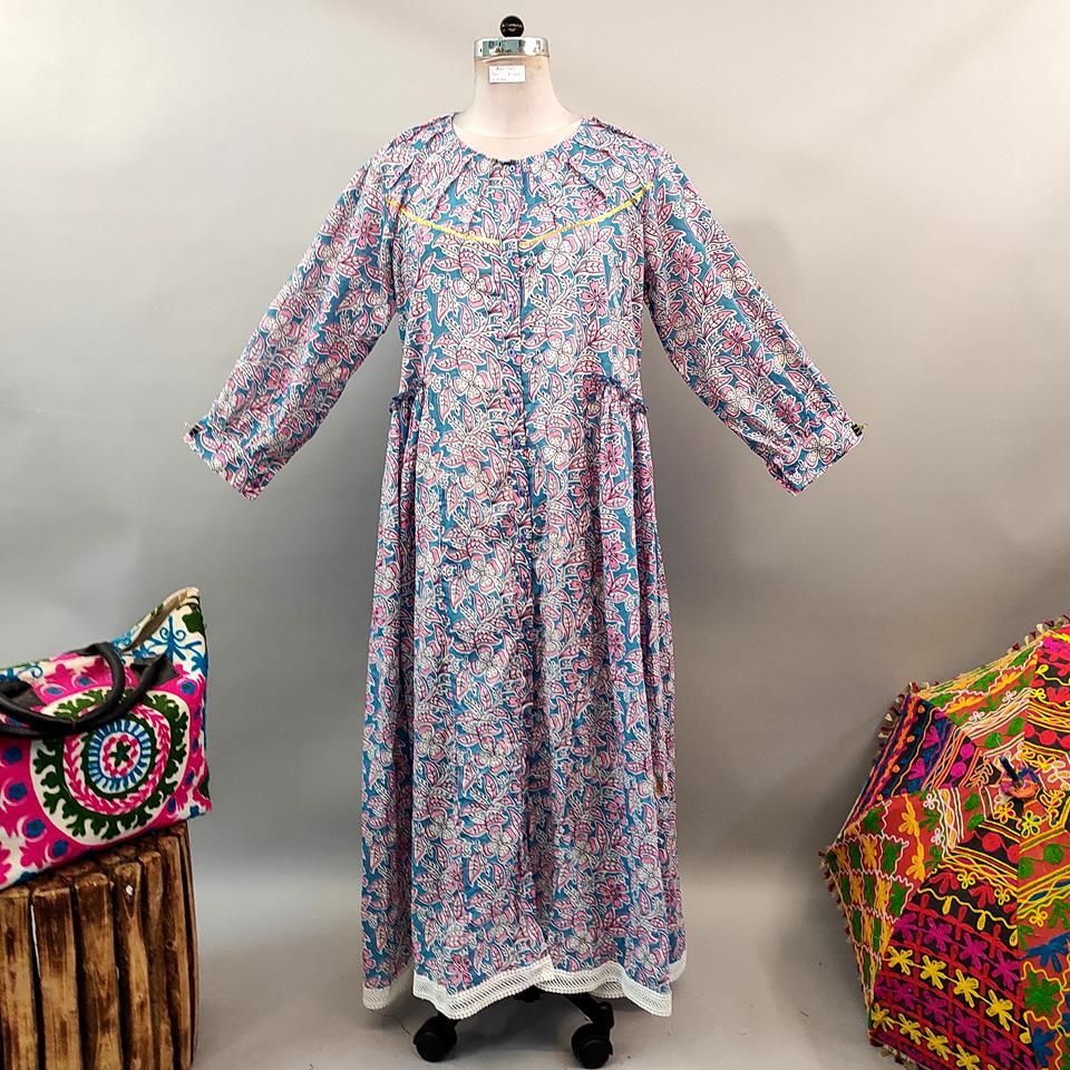 2XL/3XL Umama Printed Cotton Dress 57" Long Jalabiya