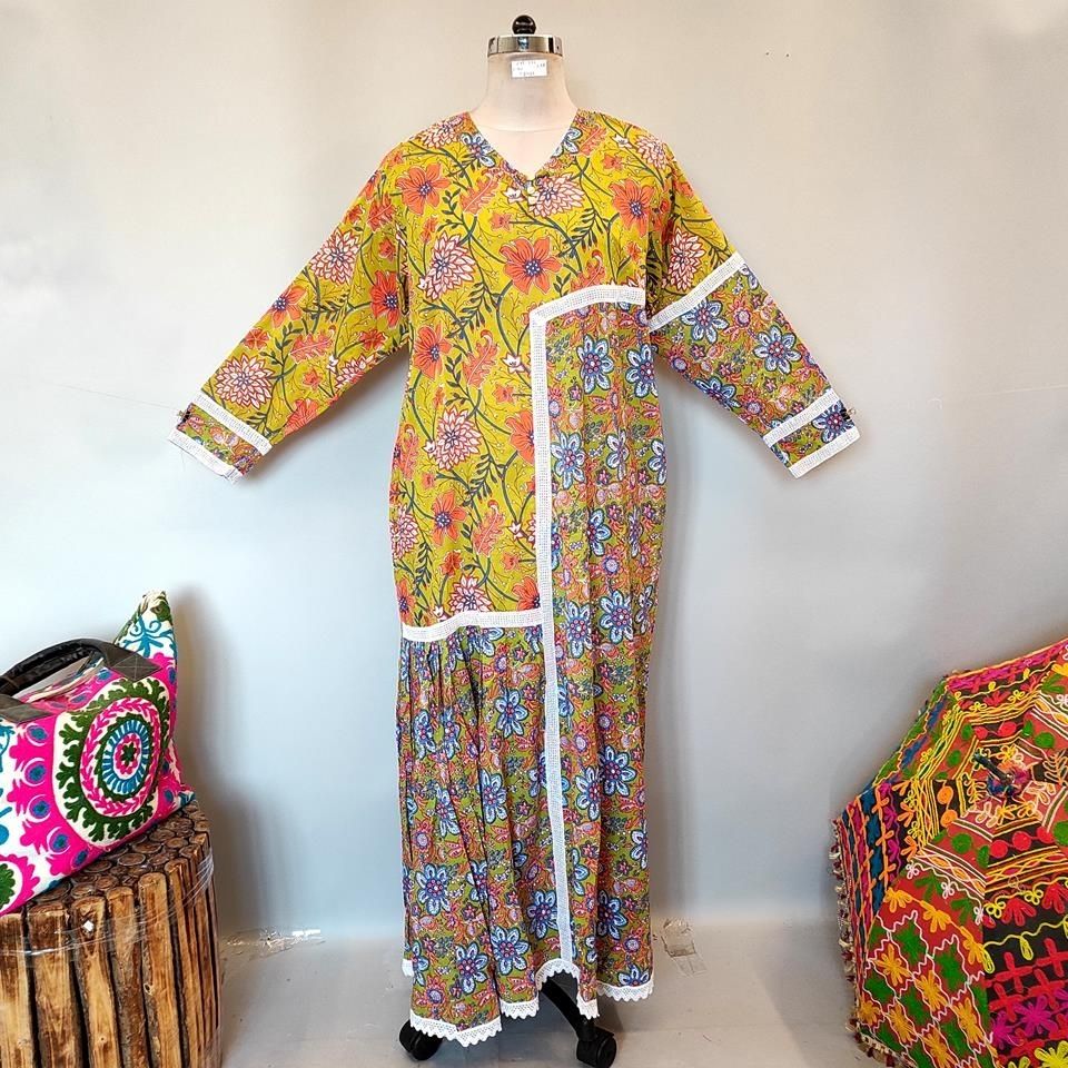 2XL/3XL Yuna Printed Cotton Dress 57" Long Jalabiya