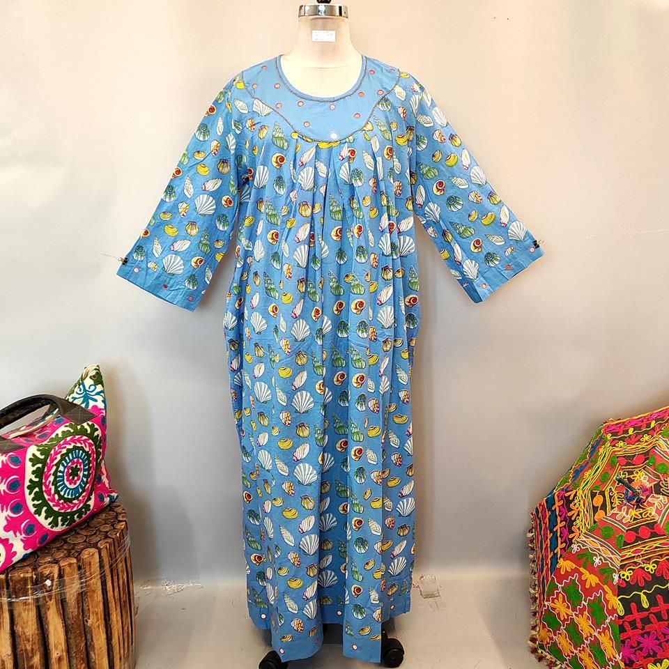 2XL/3XL Lara Printed Cotton Dress 57" Long Jalabiya