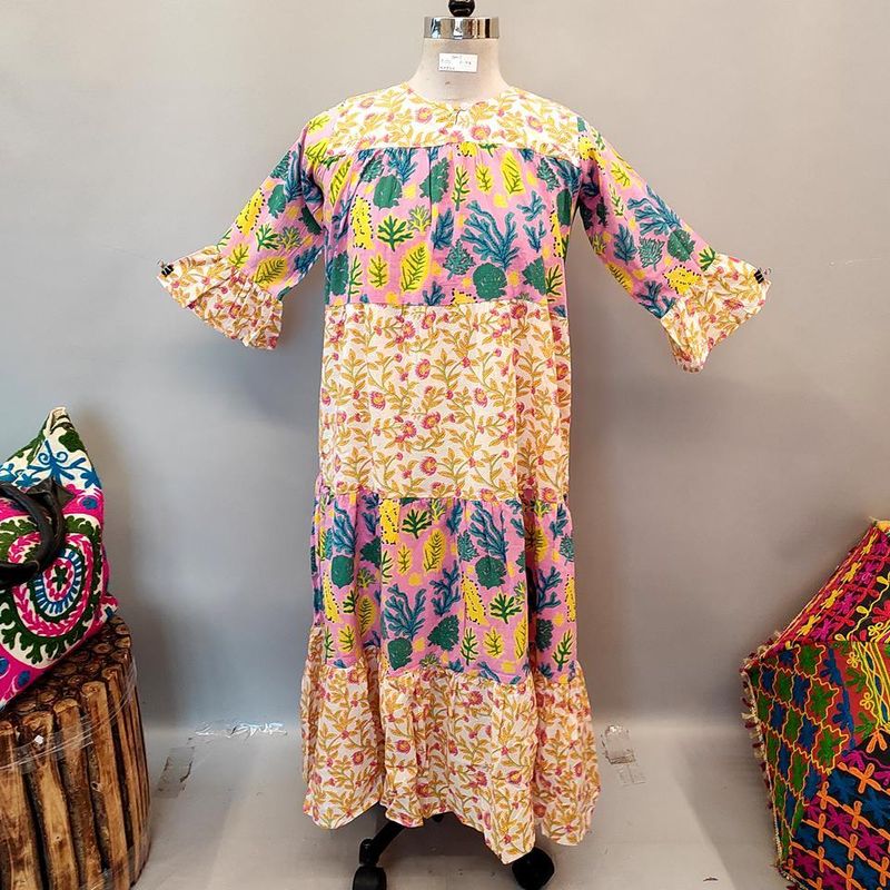 10-11 Year Moon Printed Cotton Girls Dress 46" Long Jalabiya