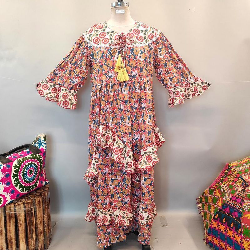 2XL/3XL Mirha Printed Cotton Dress 58" Long Jalabiya