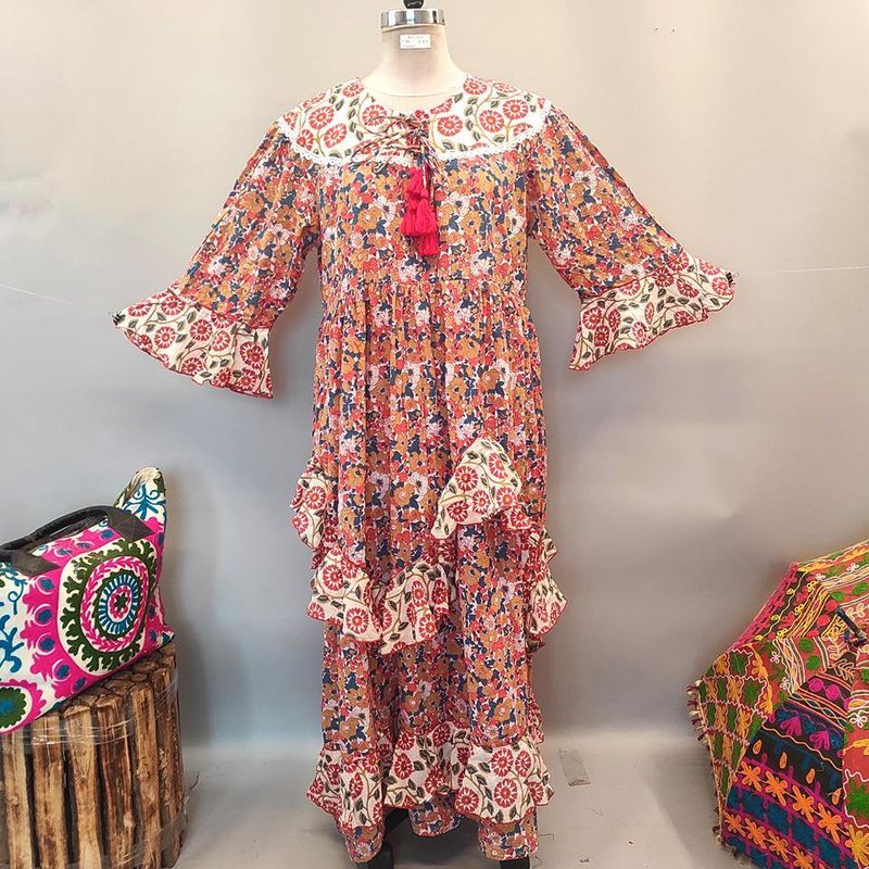 2XL/3XL Mirha Printed Cotton Dress 57" Long Jalabiya