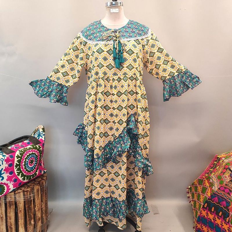 2XL/3XL Mirha Printed Cotton Dress 58" Long Jalabiya