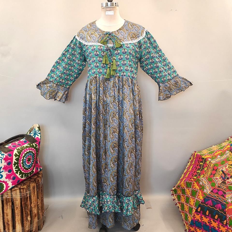 L/XL Mirha Printed Cotton Dress 57" Long Jalabiya