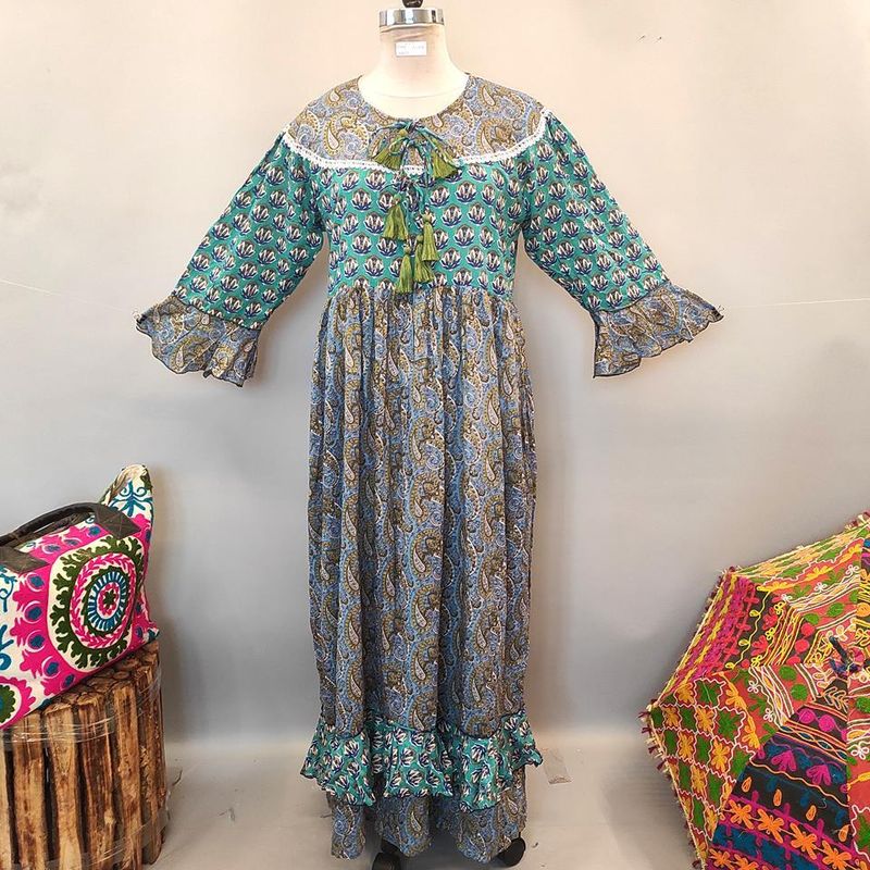 L/XL Mirha Printed Cotton Dress 57" Long Jalabiya