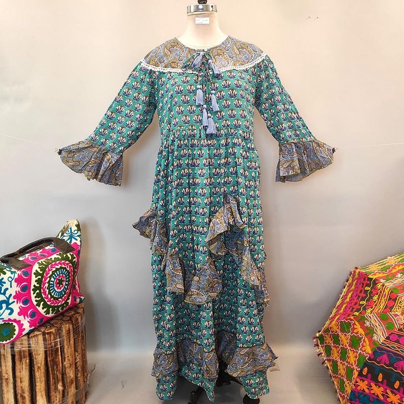 L/XL Mirha Printed Cotton Dress 57" Long Jalabiya