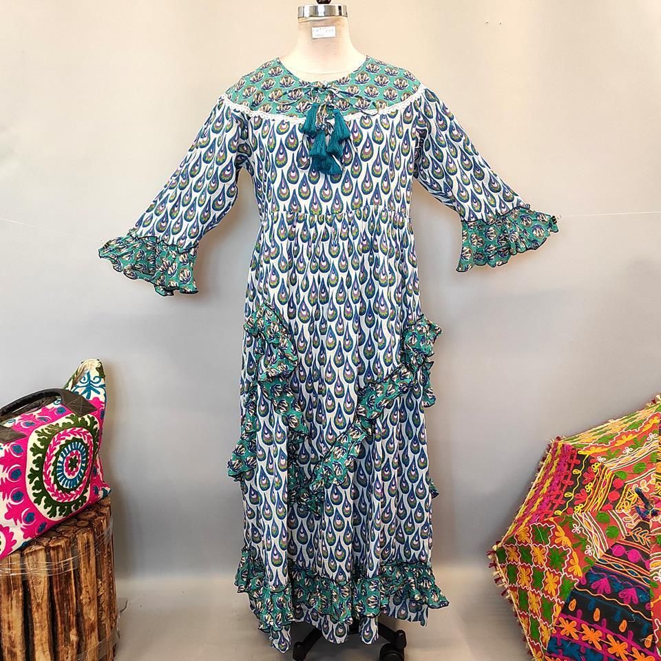 L/XL Mirha Printed Cotton Dress 57" Long Jalabiya