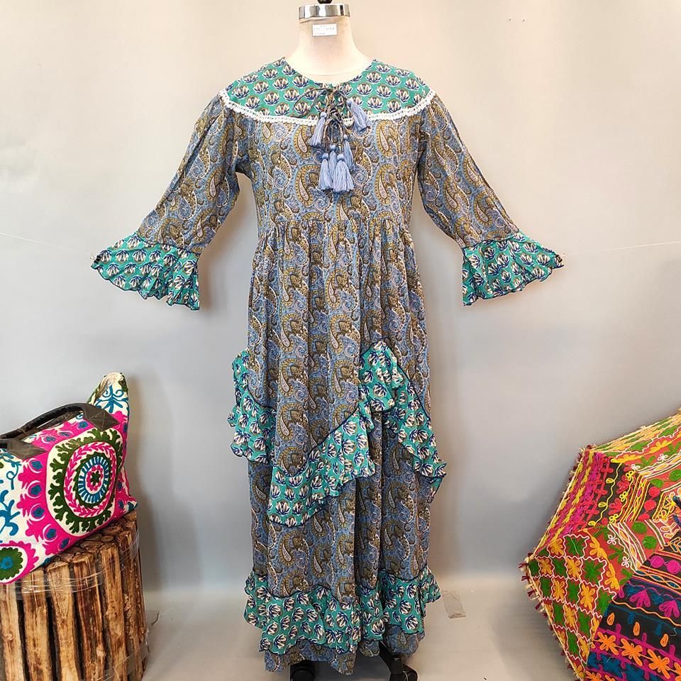 L/XL Mirha Printed Cotton Dress 57" Long Jalabiya
