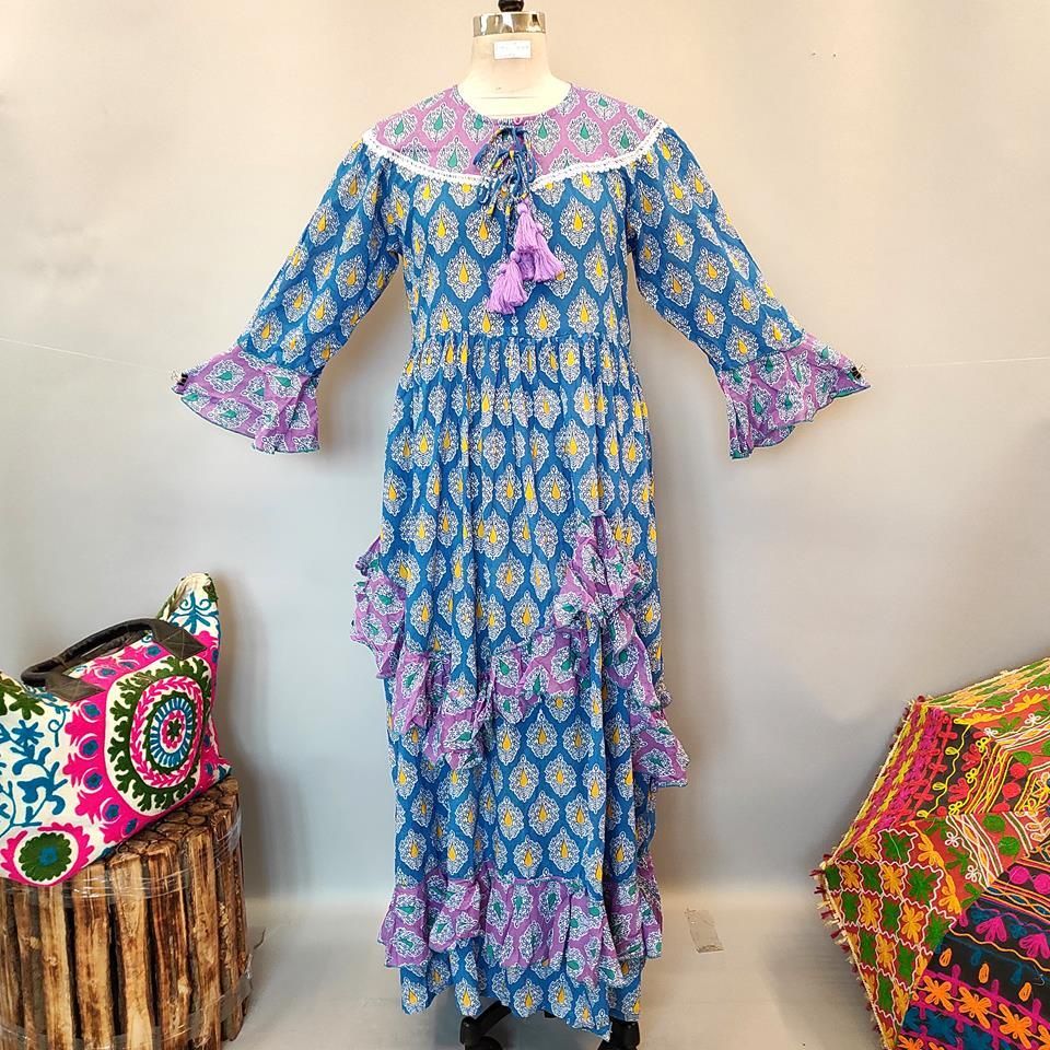 S/M Mirha Printed Cotton Dress 57" Long Jalabiya