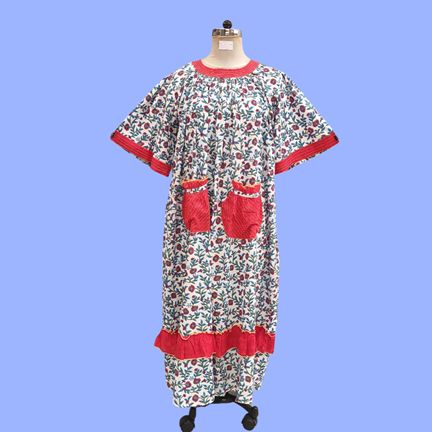 L/XL Nawaar Printed Cotton Dress 56" Short Sleeves Jalabiya