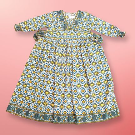 8-9 Year Haima Printed Cotton Girls Dress 42" Long Jalabiya