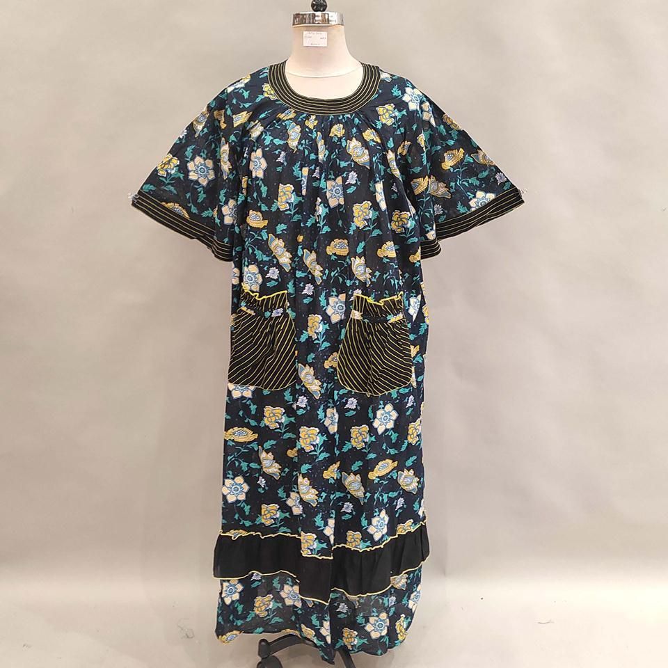 2XL/3XL Nawaar Printed Cotton Dress 57" Short Sleeves Jalabiya