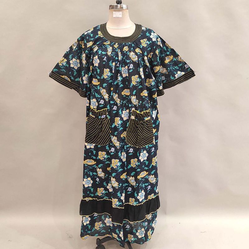 2XL/3XL Nawaar Printed Cotton Dress 57" Short Sleeves Jalabiya