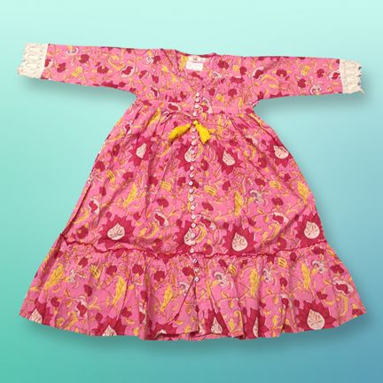 4-5 Year Ari Printed Cotton Girls Dress 34" Long Jalabiya