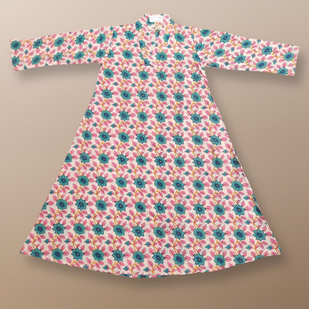 6-7 Year Teena Printed Cotton Girls Dress 37" Long Jalabiya