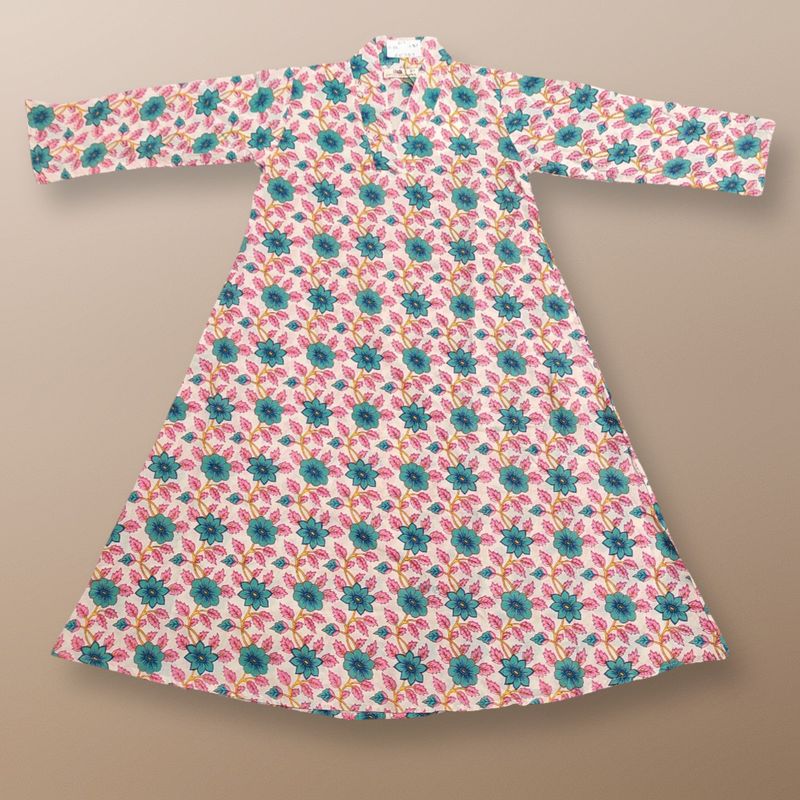 6-7 Year Teena Printed Cotton Girls Dress 37" Long Jalabiya