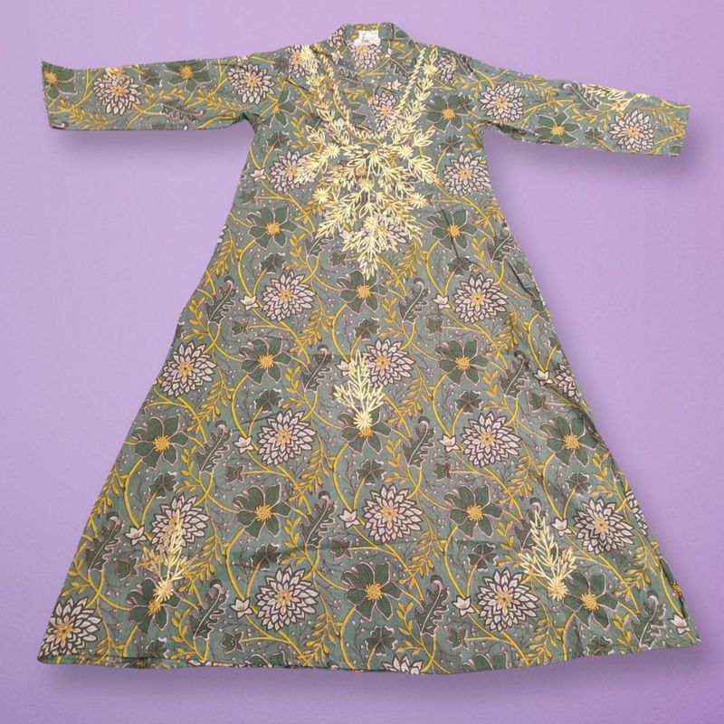 10-11 Year Gota Patti Printed Cotton Girls Dress 45" Long Jalabiyas