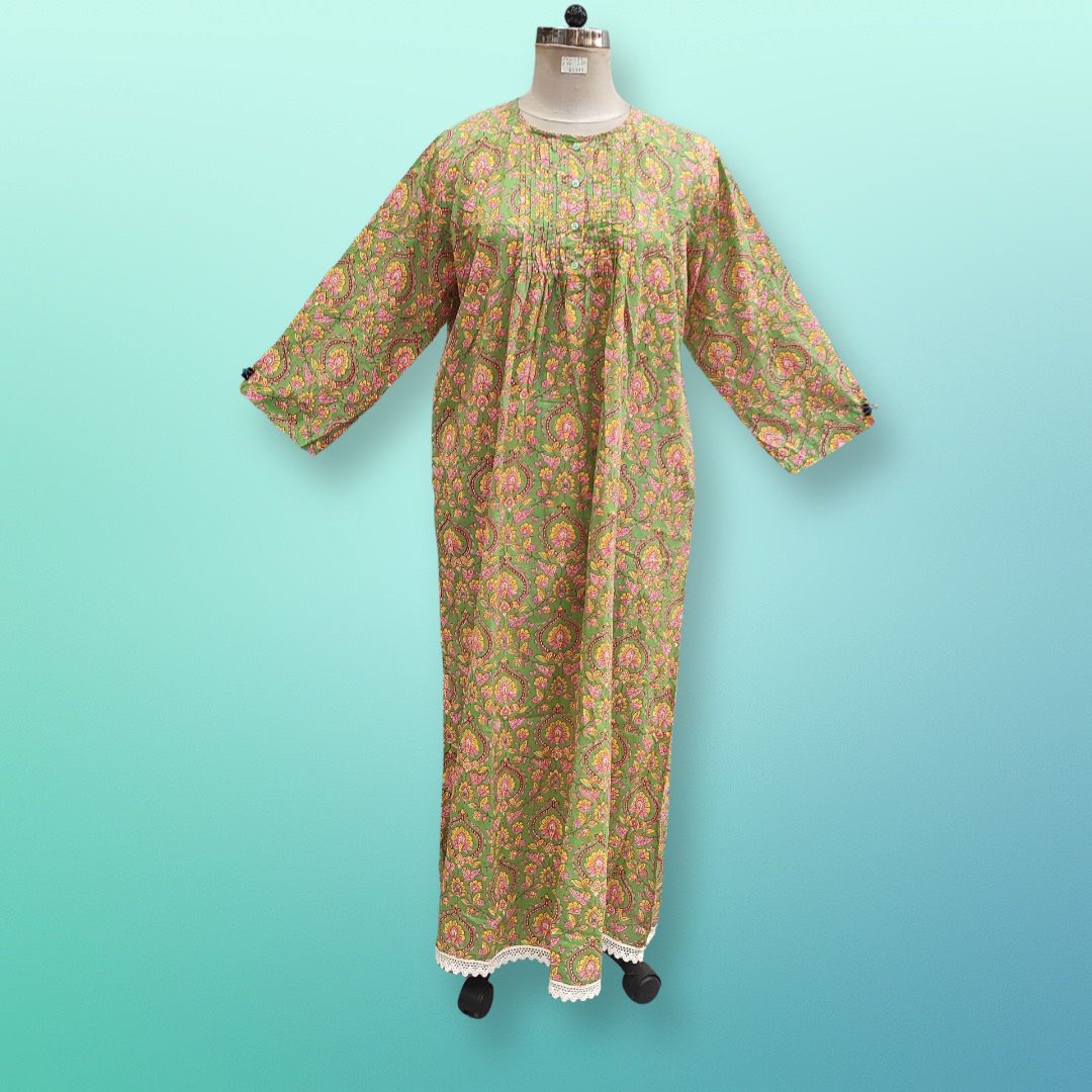 2XL/3XL Azlifa Printed Cotton Dress 57" Long Jalabiya
