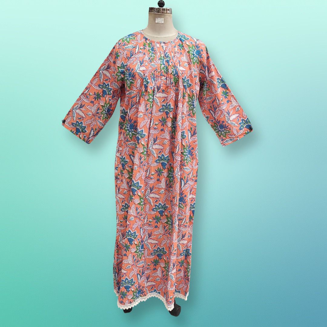 2XL/3XL Azlifa Printed Cotton Dress 57" Long Jalabiya