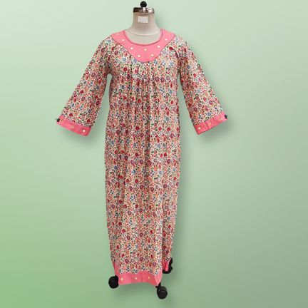 L/XL Lara Printed Cotton Dress 57" Long Jalabiya