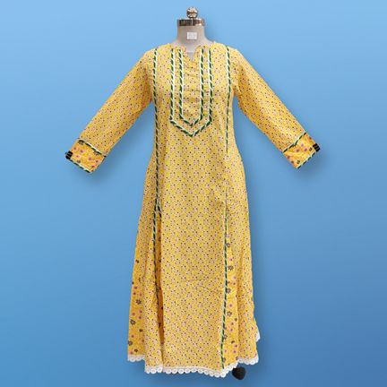 2XL/3XL Ejlal Printed Cotton Dress 57" Long Jalabiya