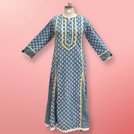 L/XL Ejlal Printed Cotton Dress 57" Long Jalabiya