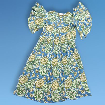 8-9 Year Amna Printed Cotton Girls Dress 42" Long Jalabiya