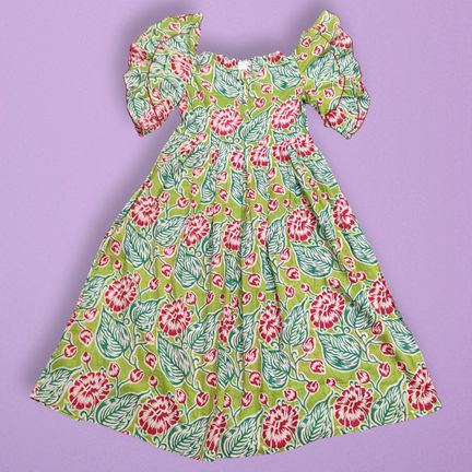 10-11 Year Amna Printed Cotton Girls Dress 45" Long Jalabiya